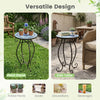Round cobalt blue mosaic accent table with black steel frame, perfect for plants, drinks, or books in indoor and outdoor settings.