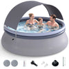 Outdoor inflatable pool with sunshade canopy, UPF 50+, fits 4-6 adults, ideal for backyard summer fun and relaxation.
