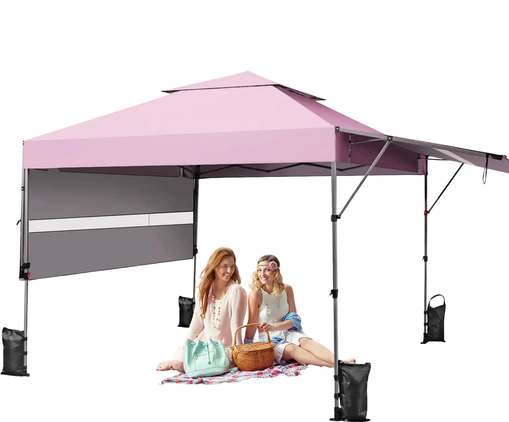 10 x 17.6 Feet Outdoor Instant Pop-up Canopy Tent with Dual Half Awnings-Pink丨Costway