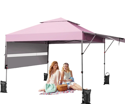 Costway 10' x 17.6' Outdoor Instant Pop-Up Canopy Tent Dual Half Awnings Pink 56721489 New