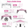 Step-by-step setup guide for the 10 x 17.6 feet pink outdoor pop-up canopy tent with dual awnings.