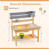 Wooden outdoor mud kitchen playset with sink, faucet, and storage shelves for kids aged 3+, perfect for imaginative.