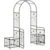 Elegant black metal garden arch with decorative floral design, perfect for outdoor spaces and enhancing garden.