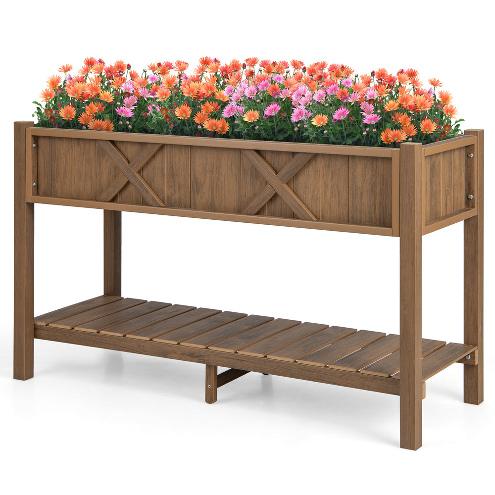 Wooden garden planter with vibrant flowers, part of the Outdoor Living Ultimate 6-in-1 Combo Set for versatile outdoor.