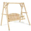 Wooden outdoor swing seat with a durable weather-resistant design, perfect for gardens and patios.