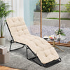 High back outdoor lounge chaise cushion in beige, 73"x22", featuring string ties for secure placement.
