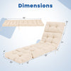 Outdoor lounge chaise cushion in cream, 73"x22" with high back and string ties, shown with dimensions for easy.