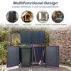 Outdoor metal garbage bin storage shed in gray, designed for dual trash can storage and multifunctional use in gardens.