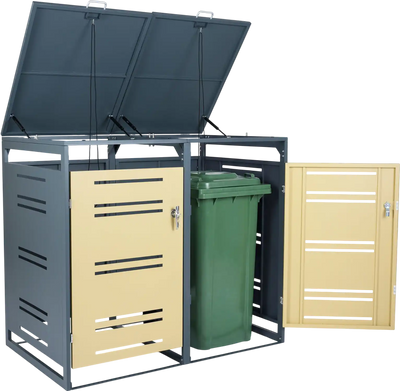 Costway Outdoor Metal Garbage Bin Storage Shed for 2 Trash Cans 70727389 New