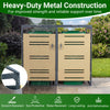 Outdoor metal garbage bin storage shed for 2 trash cans, featuring a yellow finish and reinforced metal construction.