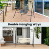 Outdoor metal swing stand with 4 support bars, showcasing single-point and 2-point hanging options for versatile use.