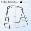 Outdoor metal swing stand dimensions with 600 lbs max load, featuring a heavy-duty frame and stability crossbars.