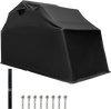 Black outdoor motorcycle shelter made of waterproof 600D Oxford fabric, featuring a sturdy frame and ventilation window.