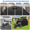 Outdoor motorcycle shelter in black, made of waterproof 600D Oxford fabric, providing all-round protection for.