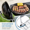 Outdoor movable grill table with convenient lid holder, adjustable clips, and spacious tabletop for camping and.