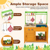 Outdoor mud kitchen playset in orange with removable sink, stove, and ample storage for kids' imaginative play.