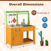 Overall dimensions of the Outdoor Mud Kitchen Playset in orange, suitable for kids 3+, featuring sturdy construction.