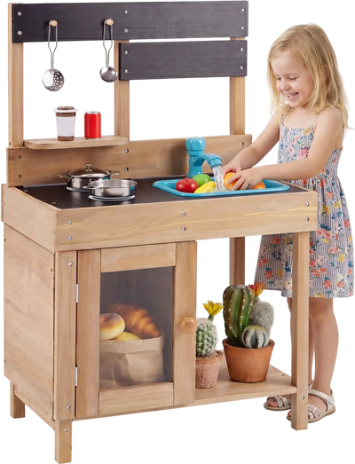 Costway Wooden Pretend Play Kitchen Storage Cabinet Shelf 71127320 New