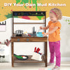 Outdoor mud kitchen for kids featuring a rotatable faucet, removable sink, and realistic stoves for imaginative play.