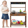 Kids enjoy creativity at the Outdoor Mud Kitchen with a chalkboard for drawing and a natural wood finish for safe play.