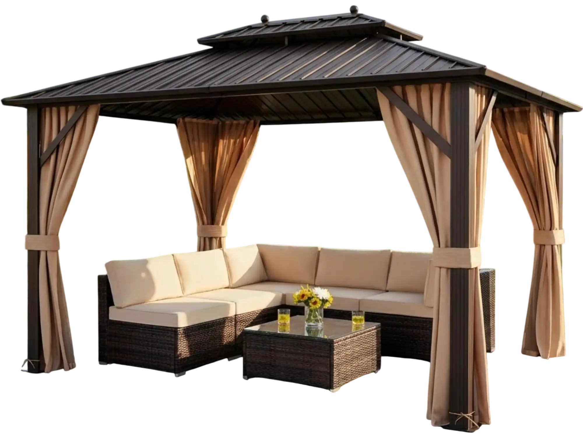 Costway Outdoor Rattan Patio Furniture Set with Hardtop Gazebo 61886735 New