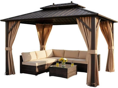 Costway Outdoor Rattan Patio Furniture Set with Hardtop Gazebo 61886735 New
