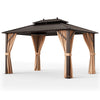 Hardtop gazebo shelter with zippered privacy curtains and rustproof steel roof, ideal for outdoor gatherings.