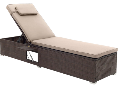 Costway Outdoor PE Rattan Chaise Lounge Adjustable Backrest Foldable Side Table 43876591 New