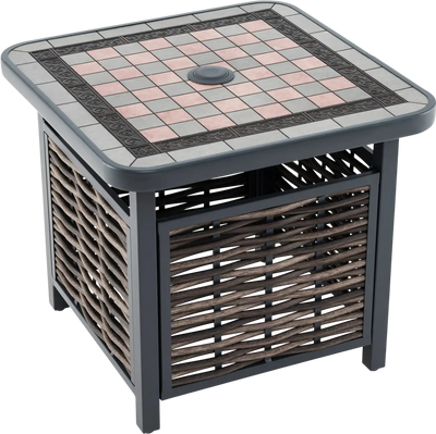 Costway Outdoor PE Rattan Side Table w/ Umbrella Hole 21.5