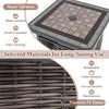 Square 21.5" outdoor side table with resin tabletop, premium PE rattan, and umbrella hole for versatile patio use.