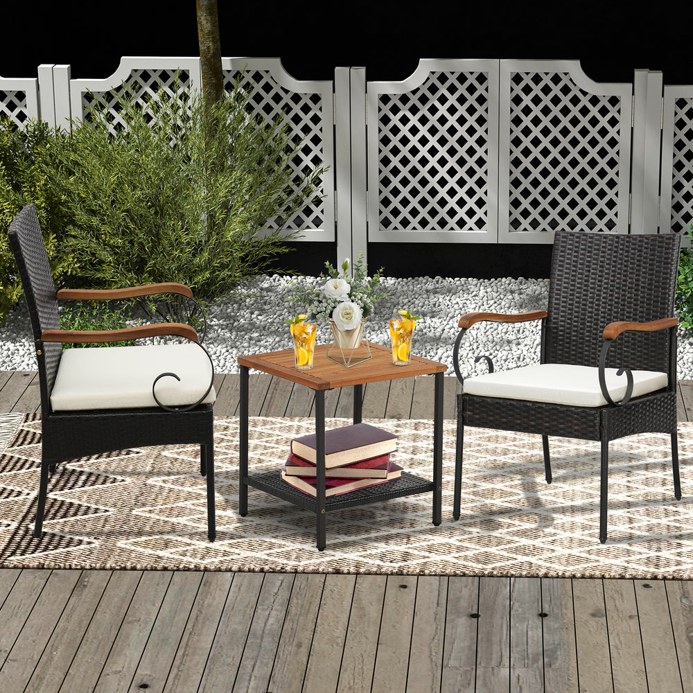Set of 2/4 Outdoor PE Wicker Chair with Acacia Wood Armrests-Set of 4 - Gallery View 1 of 9