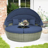 Outdoor PE Wicker Round Daybed with Retractable Canopy and Cushions-Navy - Gallery View 1 of 10