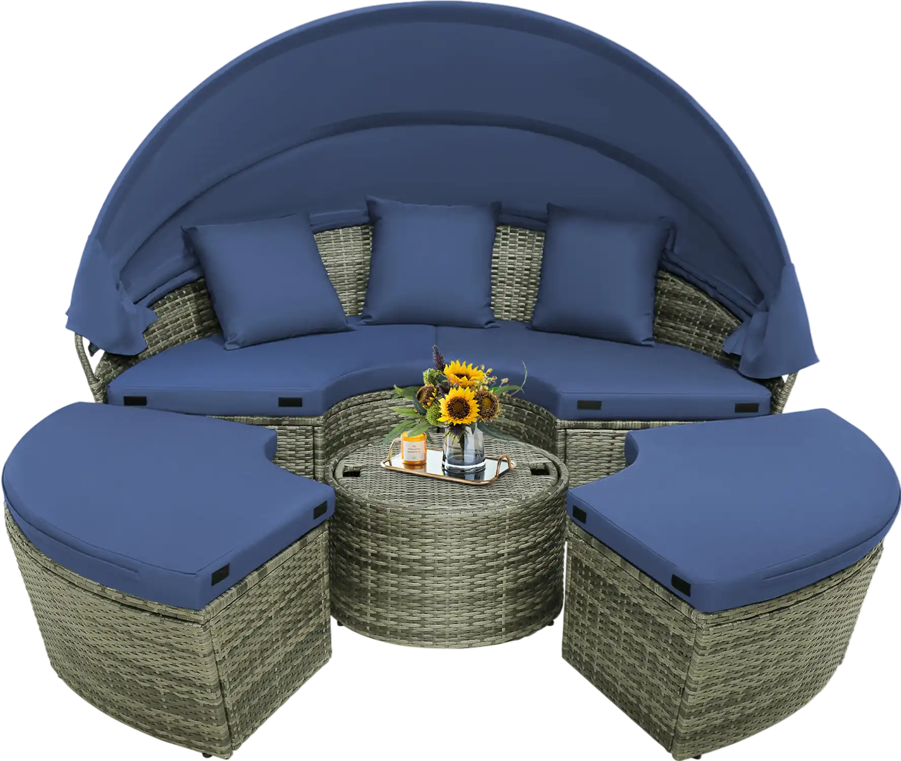Costway Outdoor PE Wicker Round Daybed Retractable Canopy Cushions 68139457 New