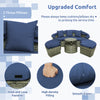 Navy outdoor PE wicker round daybed with retractable canopy, cushions, and adjustable foot pads for versatile outdoor.