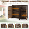 Outdoor PE wicker storage cabinet with three doors, featuring adjustable shelves, perfect for patio or deck.
