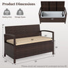 Outdoor PE wicker storage bench with cushion, 42-gallon capacity, ideal for patio seating and organization.