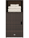 Outdoor PE wicker storage cabinet in brown with open compartment and closed door, ideal for patio organization.