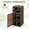 Outdoor PE wicker storage cabinet dimensions with three shelves, brown finish, ideal for patio organization and style.