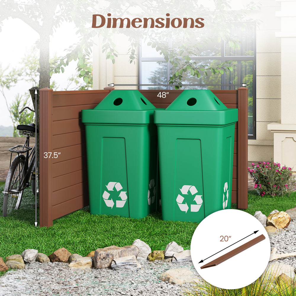 Outdoor PVC air conditioner fence in brown with two connected panels, ideal for privacy around trash cans or AC units.