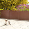 Brown outdoor PVC air conditioner fence with pets, featuring 20-inch stakes for easy installation and privacy.