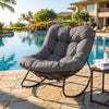 Outdoor Papasan Rocking Chair with Thick Cushion and Pads-Gray - Gallery View 1 of 10