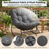 Outdoor Papasan rocking chair in gray with 6.5" thick cushion, sun-resistant fabric, perfect for outdoor relaxation.