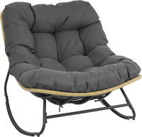 Outdoor Papasan rocking chair in gray with thick cushioned seat, designed for comfort and stability on the patio.
