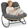 Outdoor Papasan rocking chair with thick gray cushion, ergonomic design for comfort and support, perfect for patio.