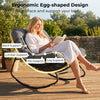 Ergonomic egg-shaped outdoor Papasan rocking chair with thick cushioned seat for patio relaxation and support.