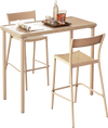 Rectangle outdoor patio bar table with brown woven rattan edge and metal frame, perfect for backyard gatherings.