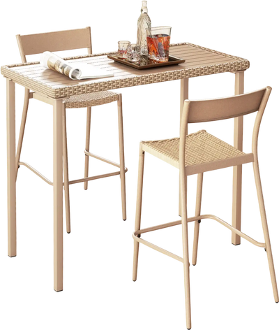 Costway Outdoor Patio Bar Table Rectangle Metal Frame Brown 284713956 New