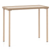 Rectangle outdoor patio bar table with brown woven rattan edge and metal frame, perfect for gatherings and meals.