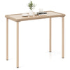 Rectangle outdoor patio bar table with brown woven rattan edge and sturdy metal frame, perfect for gatherings on the.