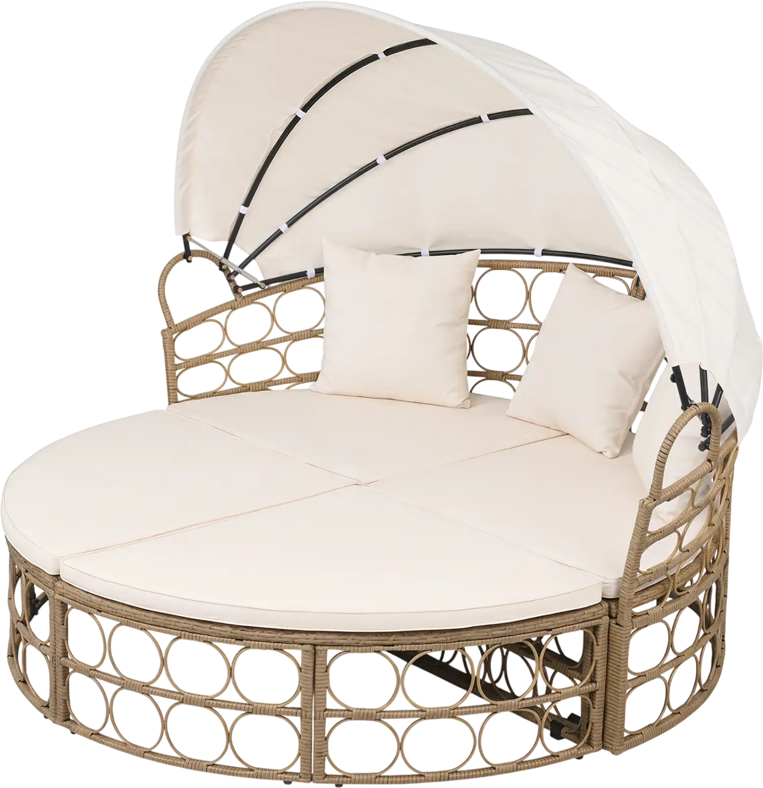 Costway Outdoor Patio Daybed Retractable Canopy Cushions Wicker Rattan Chaise Lounge 86235604 New